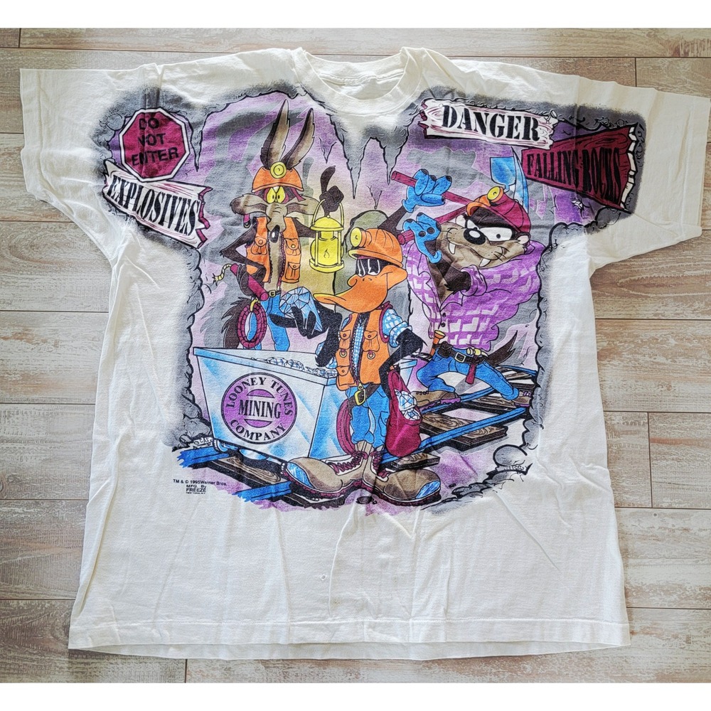 Looney Tunes T-Shirt Vtg 1995 Mining Company Cartoon Graphic Tee 2X Single Stch